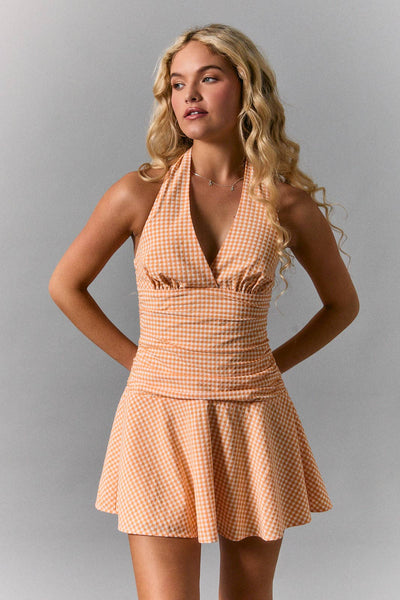Abby Crush Halter Gingham Mini Dress