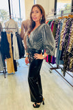 The Q2 Shiny Glitter Bodysuit with Deep V - Silver or Gold