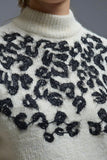The Q2 Knitted Sweater with Abstract Design - White
