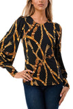 Annika Puff Sleeve Top - Black Chain Print