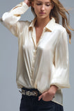 The Q2 Elegant Button Up in Satin Silk- Beige