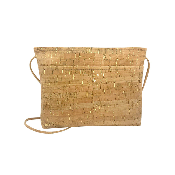 SMALL Cork Zip Top Cross Body Bag | Gold Flecked Cork