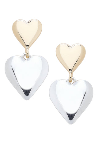 Tabitha Double Heart Earrings in Shiny Two Tone