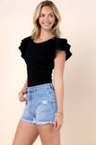 Solid Round Neck Ruffled Bodysuit- Off White