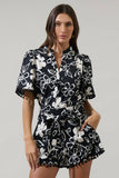 Kianza Floral Yulia Split Neck Poplin Top - Black/White