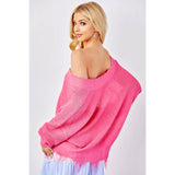 Light Knit Destroyed Hem V-Neck Sweater