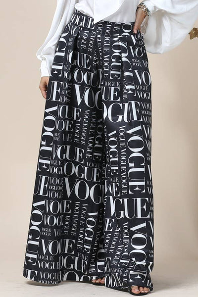 Vogue White Print Palazzo Pants - Black