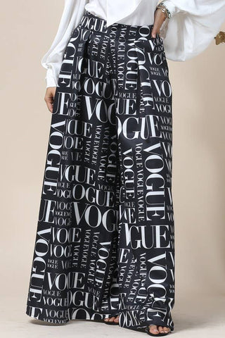 Vogue White Print Palazzo Pants - Black