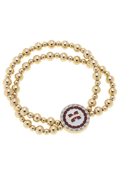 Mississippi State Bulldogs Pave Disc 2-Row Bead Bracelet