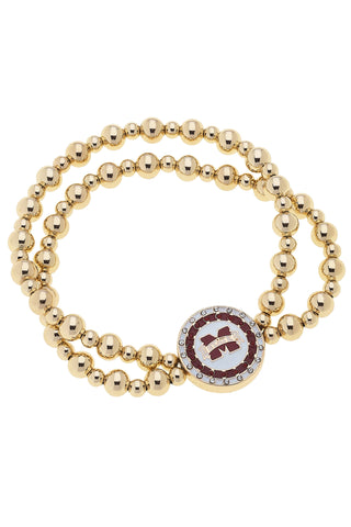 Mississippi State Bulldogs Pave Disc 2-Row Bead Bracelet