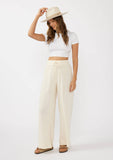 Ruffled Waist Washed Linen Cotton Wide-Leg Pant