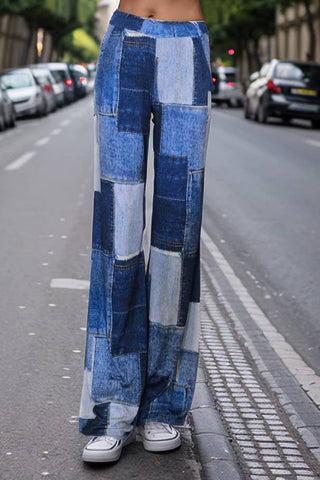 Anouk Patch Denim Print Pants- Blue