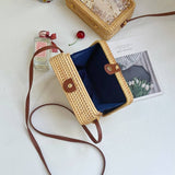 Rattan and Shell Inlay Rectangle Crossbody Bag