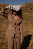 Structured Shoulder Fit & Flare Blazer- Taupe