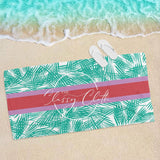 Beach Towel- Aqua Palm w Pink Stripe RTS