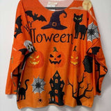 Orange Cozy Italian Halloween Night Printed Sweater
