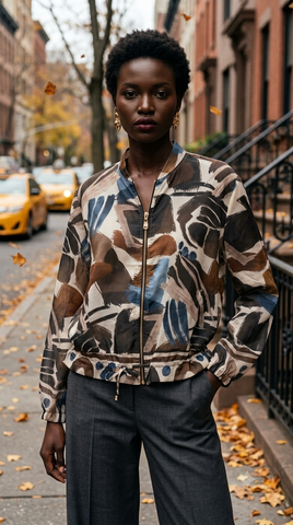 Lightweight Brown Abstract Brushstroke Tencel Jacket