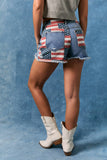 Raw Edge Patriotic Flag Denim Shorts- Denim
