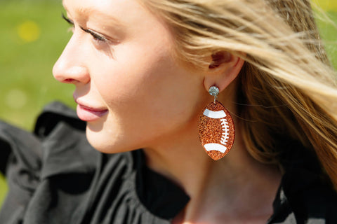 Glitter Acrylic Football Earrings