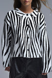 The Q2 Zebra Print Polo Collar Cardigan- Cream