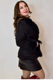 Long Sleeve Faux Fur Detailed Suede Jacket- Black