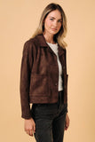 Cropped Button Down Faux Suede Jacket
