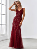 Classic Fishtail Sequin Mesh Evening Dress: Dark Purple / 4