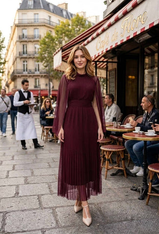 Sienna Mid Length Pleats + Tulle Cape Dress