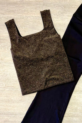 Simply Niki Lurex Square Neck Tank Top with Gold Detail- Black
