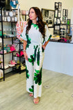 Tropical Floral Burst Cropped Blouse - Green