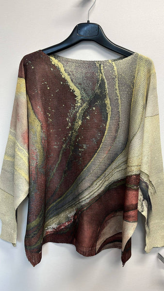 Brown Gold Tie-Dye Italian Knit Sweater