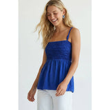 Cord Detail Smocking Top- Capri Blue