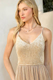 Mystree Shiny Mixed Cami Midi Dress: Champagne