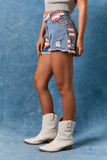 Raw Edge Patriotic Flag Denim Shorts- Denim