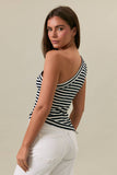 One Shoulder Stripe Top- Red