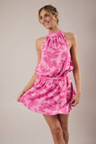 Butterfly Halter Neck Waist Tie Printed Chiffon Dress