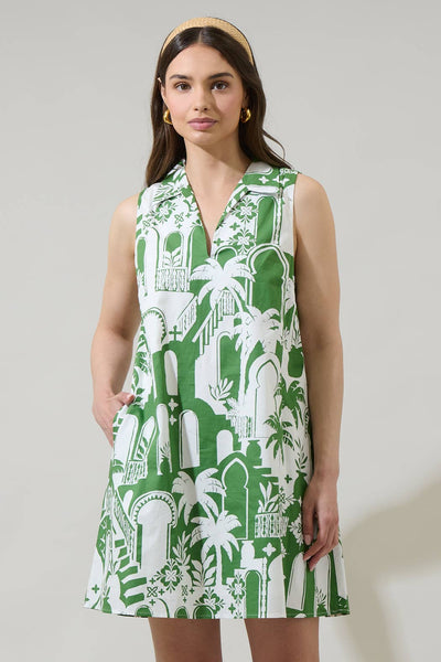 Nala City Lexya Collared Shift Mini Dress - White/Olive