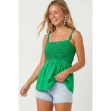 Cord Detail Smocking Top- Capri Blue