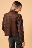 Cropped Button Down Faux Suede Jacket