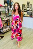 Summer Floral Print Midi Dress with Smock Back
