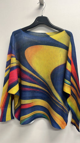 Navy Wavy Italian Knit Printed Sweater