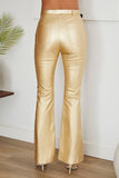 Venti6 Bell Bottom PU Pants - Gold