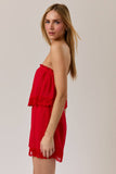 The Lexi Strapless Lace Trim Halter - Red