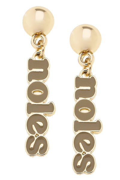Florida State Seminoles Slogan Earrings in Shiny Gold