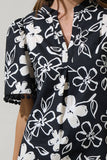 Kianza Floral Yulia Split Neck Poplin Top - Black/White