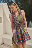 Jenla Floral Itzel Shift Mini Dress- Blue Olive
