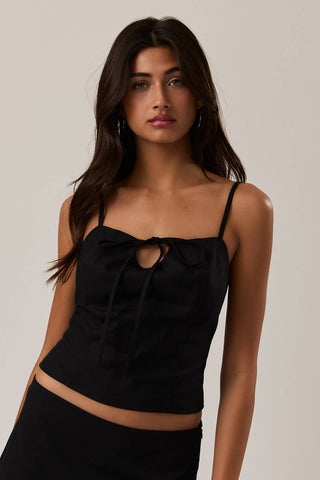 Front Cut Out Detail Spaghetti Top-Black