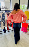 Sail Away Off - Shoulder Blouse - Coral