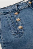 The Q2 Straight Flared Jeans with Gold Button Details - Washed Blue