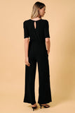 V-Neck Elbow Sleeve Surplice Wrap Jumpsuit